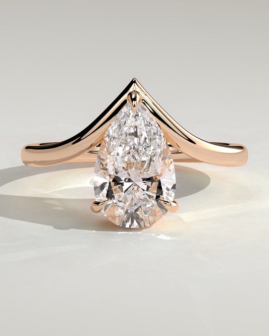 Riley - Pear Claw Solitaire with V Band Engagement Ring - Rose Gold