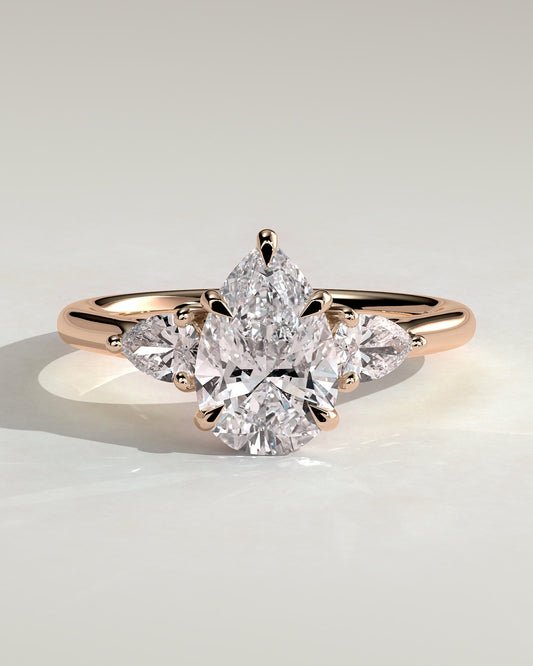 Rosalia - Pear Claw Trilogy with Pear Side Stones and Floating Cathedral High Setting Engagement Ring - Rose Gold