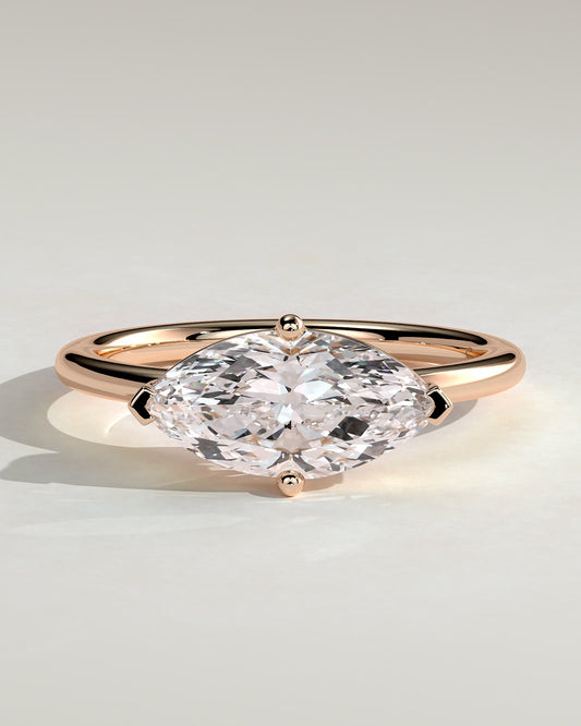 River - Marquise East West Claw Solitaire with Raised Basket Gallery Engagement Ring - Rose Gold