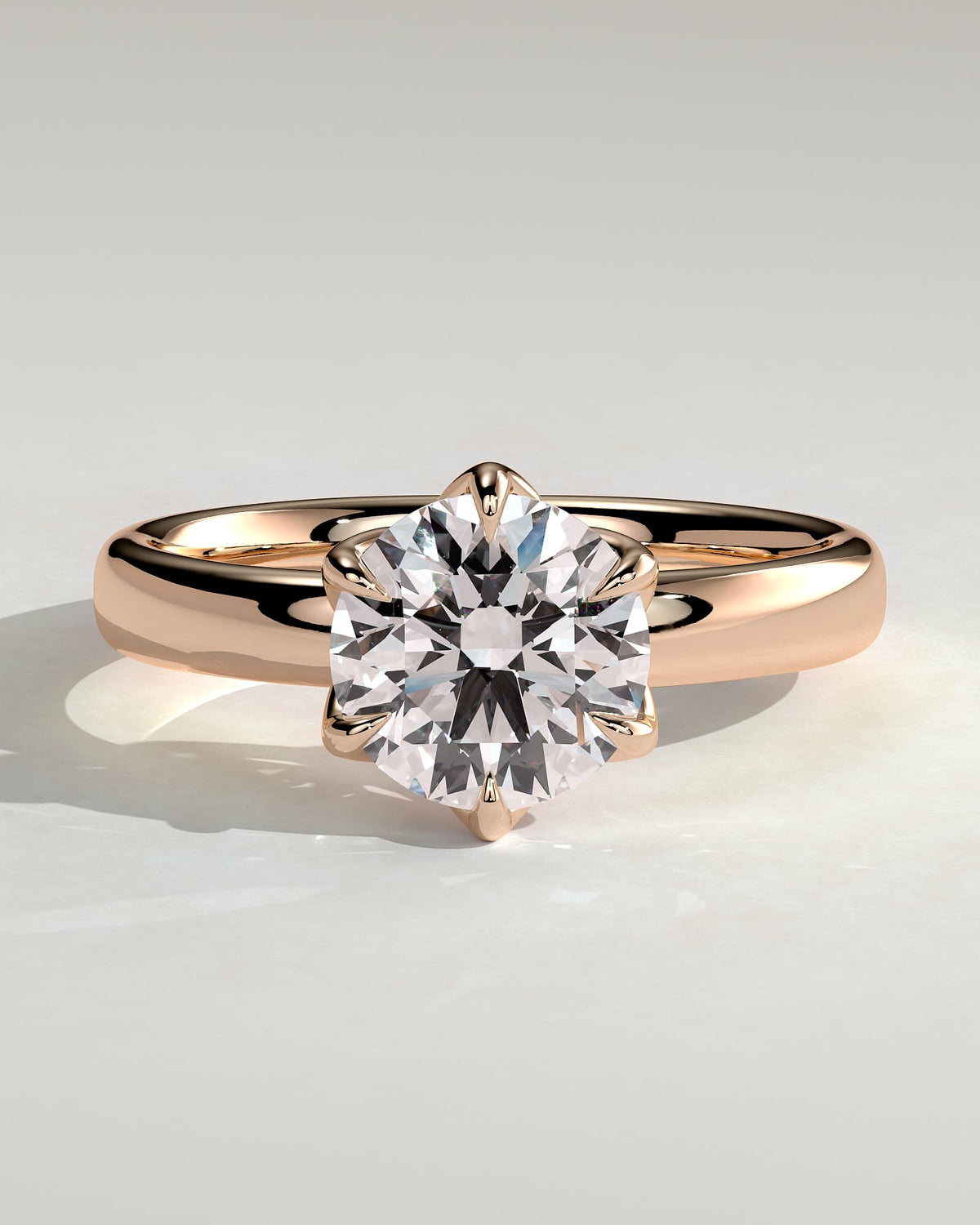 Jayden - Round Claw Solitaire with Petal Gallery and Cigar Band Engagement Ring - Rose Gold