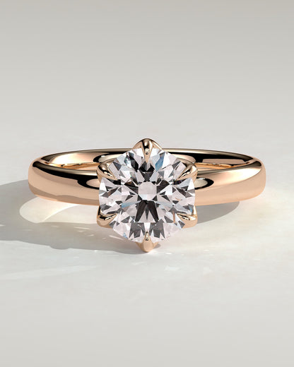 Jayden - Round Claw Solitaire with Petal Gallery and Cigar Band Engagement Ring - Rose Gold