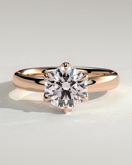 Jayden - Round Claw Solitaire with Petal Gallery and Cigar Band Engagement Ring - Rose Gold