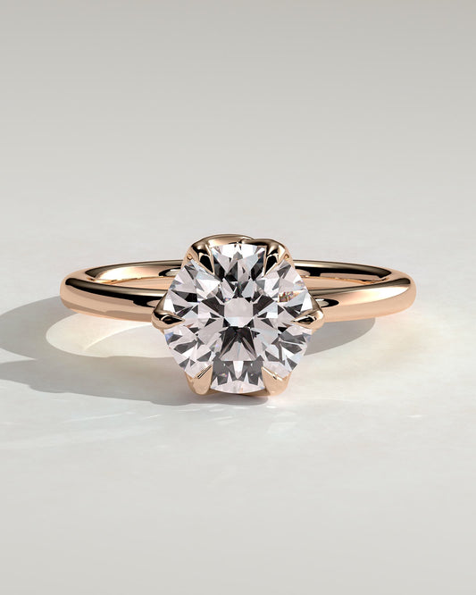Rita - Round Claw Solitaire with Crossover Petal Gallery Engagement Ring - Rose Gold