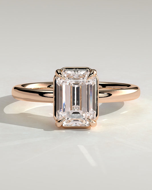 Matisse - Emerald Claw Solitaire with Bezel Frame Engagement Ring - Rose Gold