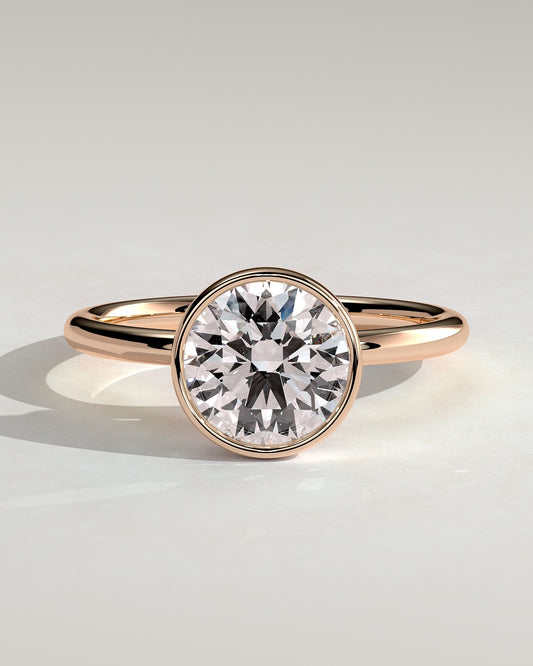 Ophelia - Round Bezel Solitaire with Petal Gallery Engagement Ring - Rose Gold
