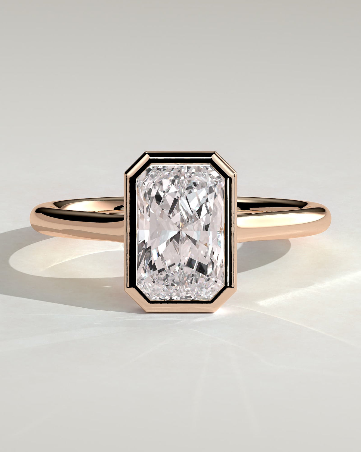 Rachel - Statement Radiant Bezel Solitaire with Open Cathedral High Setting Engagement Ring - Rose Gold
