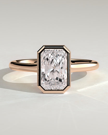 Rachel - Statement Radiant Bezel Solitaire with Open Cathedral High Setting Engagement Ring - Rose Gold