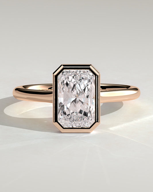 Rachel - Statement Radiant Bezel Solitaire with Open Cathedral High Setting Engagement Ring - Rose Gold