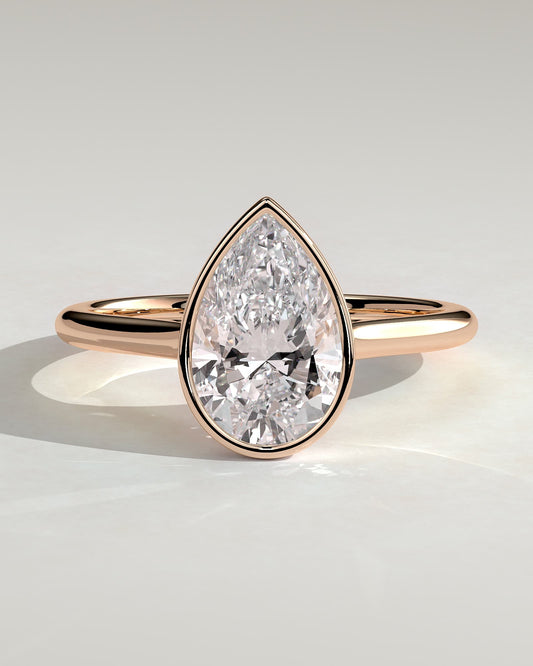 Paris - Pear Bezel Solitaire with Cathedral High Setting Engagement Ring - Rose Gold