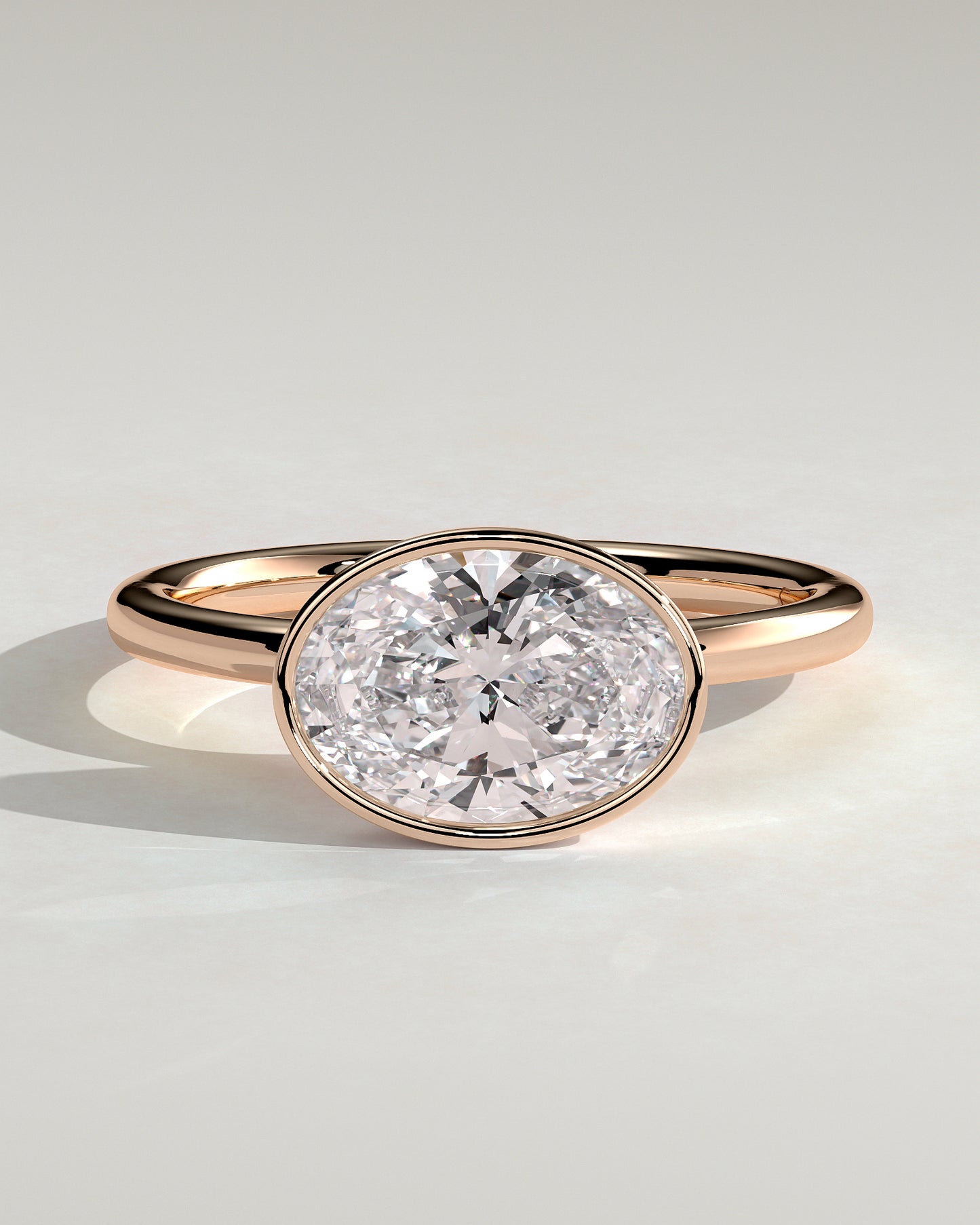 Erin - Oval East West Bezel Solitaire  Engagement Ring - Rose Gold - Rose Gold 2ct