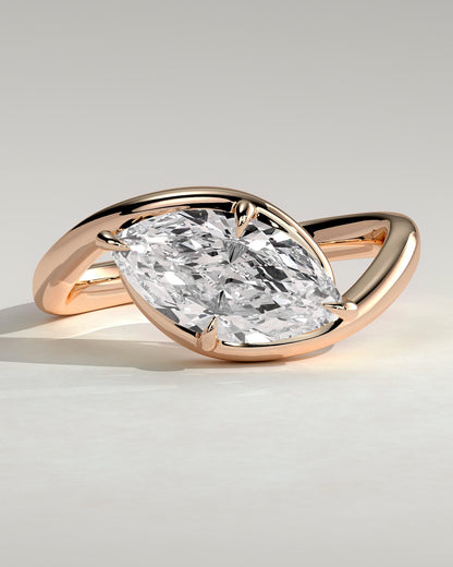 Beverly - Marquise East West Claw Solitaire with Bypass Band  Engagement Ring - Rose Gold