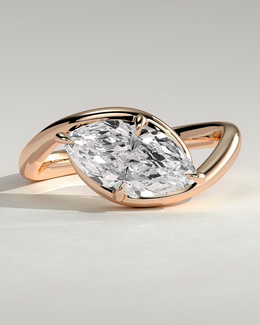 Beverly - Marquise East West Claw Solitaire with Bypass Band  Engagement Ring - Rose Gold