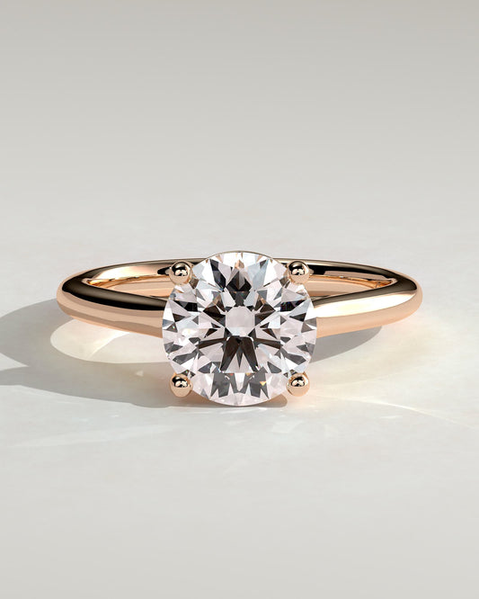 Noelle - Round Claw Solitaire with Trellis Gallery and Cathedral Low Setting Engagement Ring - Rose Gold