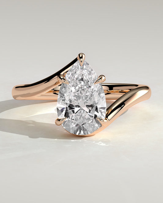 Jennifer - Pear Claw Solitaire with Bypass Band Engagement Ring - Rose Gold