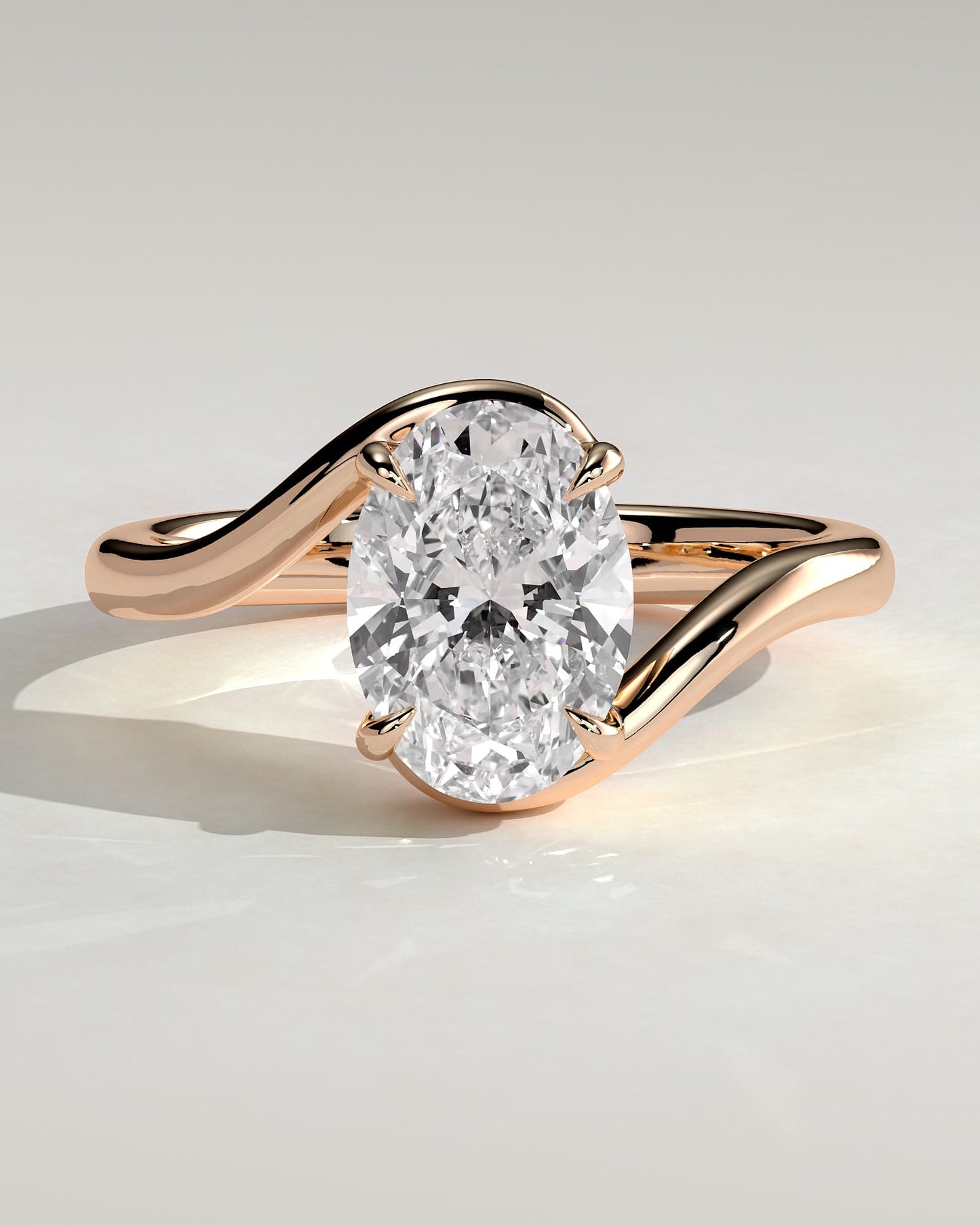 Kala - Oval Claw Solitaire with Bypass Band Engagement Ring - Rose Gold