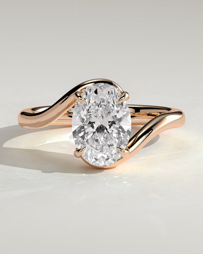 Kala - Oval Claw Solitaire with Bypass Band Engagement Ring - Rose Gold