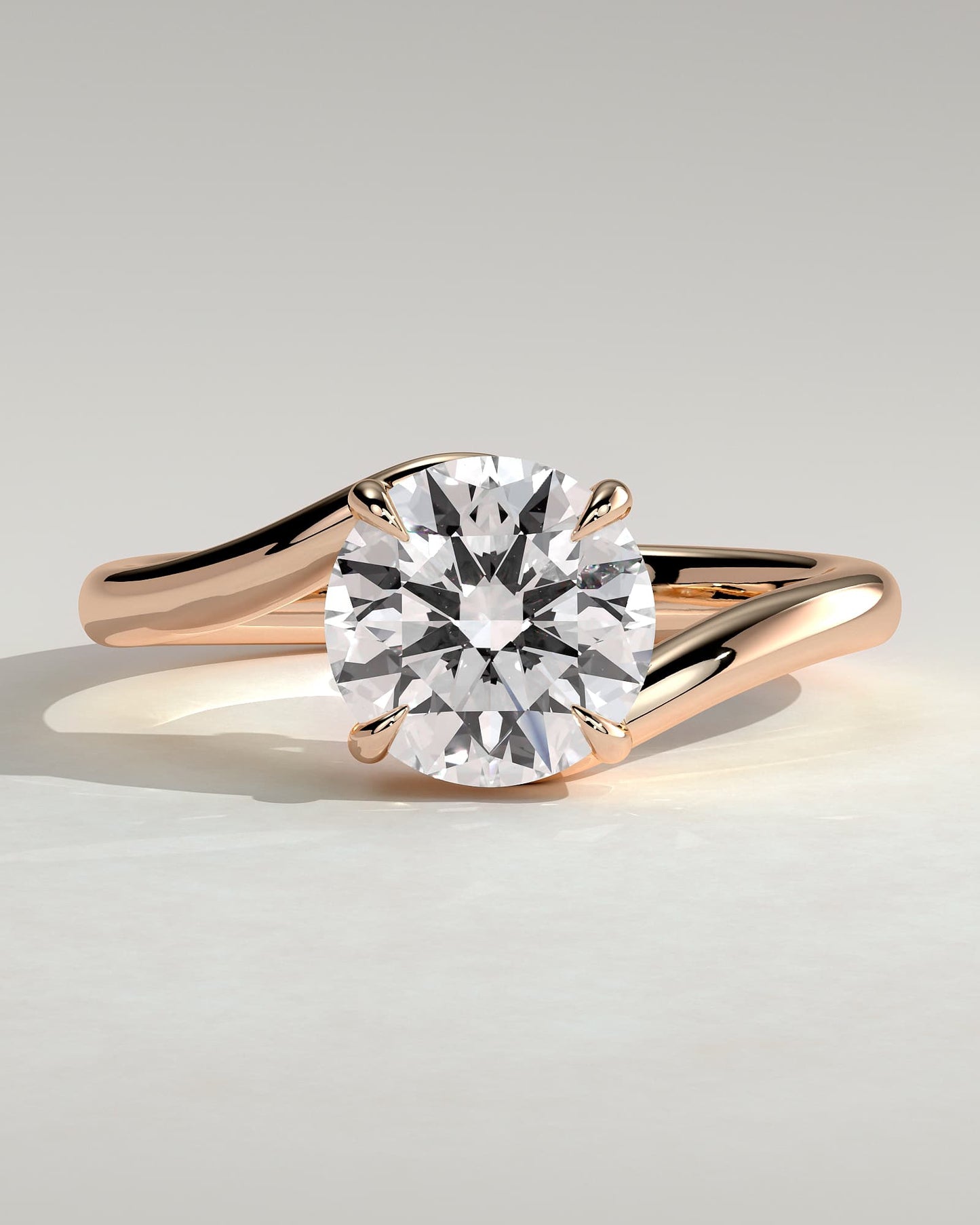 Kimia - Round Claw Solitaire with Bypass Band Engagement Ring - Rose Gold