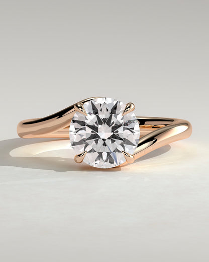 Kimia - Round Claw Solitaire with Bypass Band Engagement Ring - Rose Gold