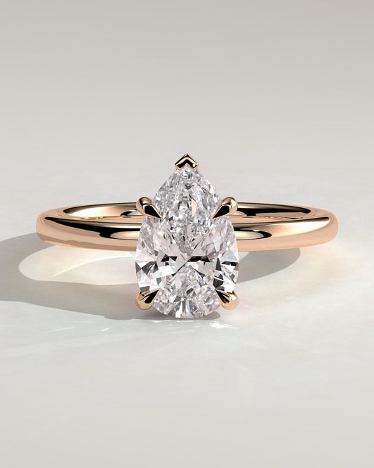 Nienna - Pear Claw Solitaire with Hidden Halo Engagement Ring - Rose Gold