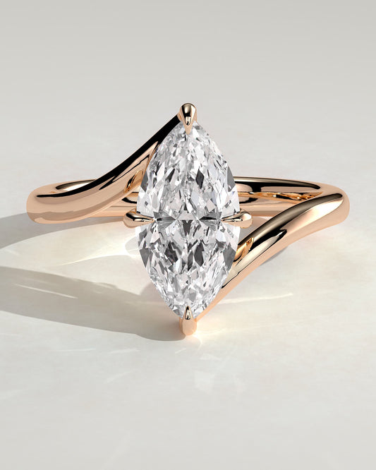 Sena - Marquise Claw Solitaire with Bypass Band Engagement Ring - Rose Gold