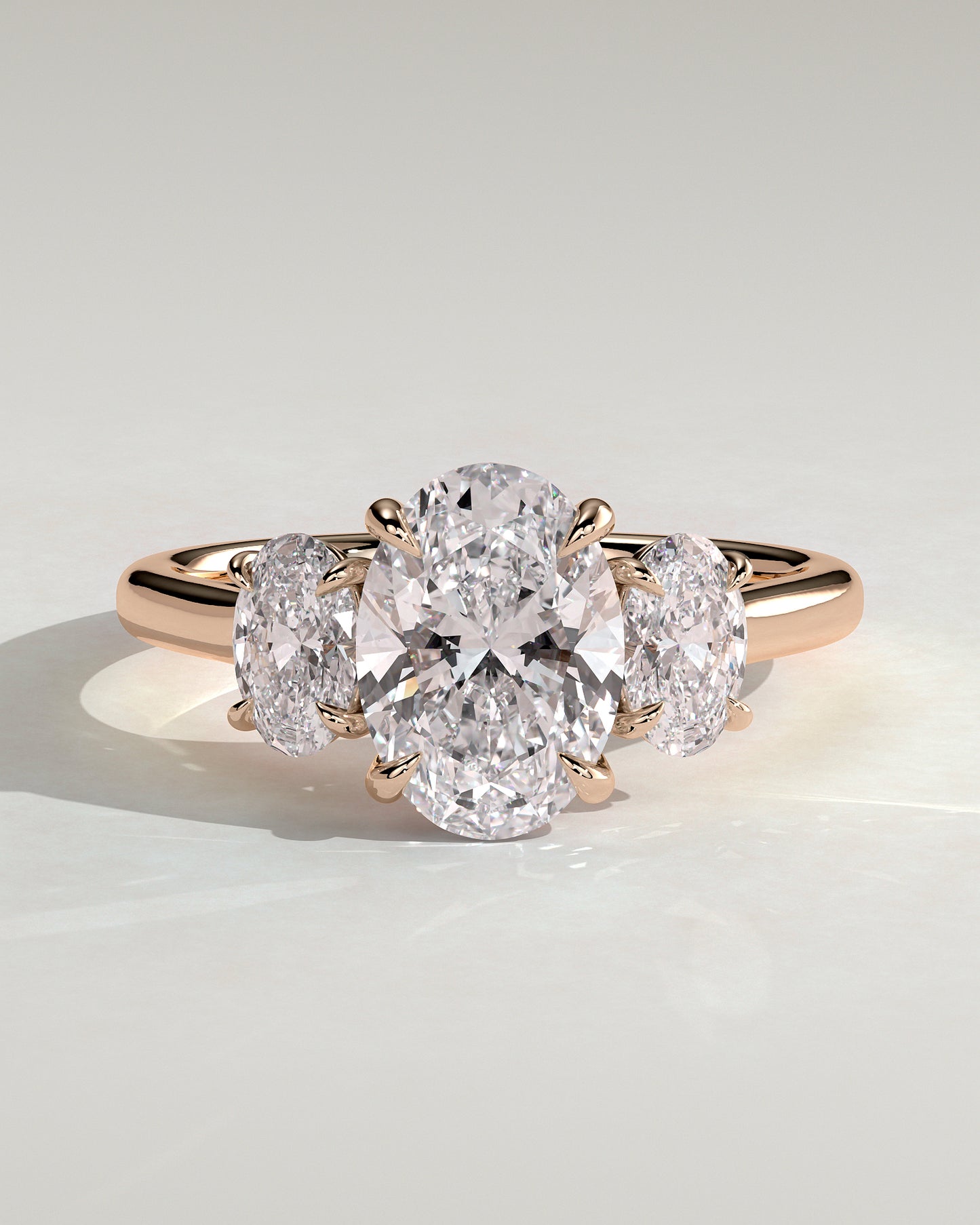 Isla - Oval Claw Trilogy with Oval Side Stones Engagement Ring - Rose Gold - Rose Gold 2ct