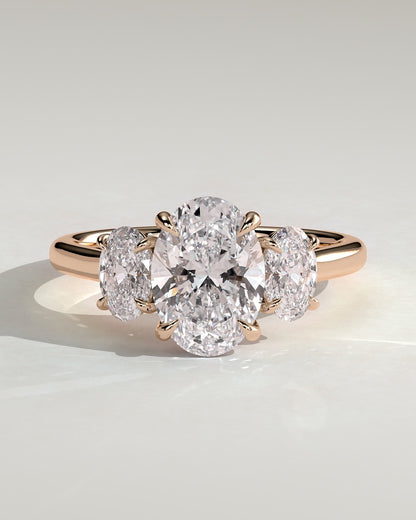 Isla - Oval Claw Trilogy with Oval Side Stones Engagement Ring - Rose Gold