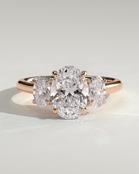 Isla - Oval Claw Trilogy with Oval Side Stones Engagement Ring - Rose Gold