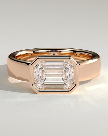 Adrian - Statement Emerald East West Bezel Solitaire with Flat Cigar Band Engagement Ring - Rose Gold - rose gold - Lara Jewels