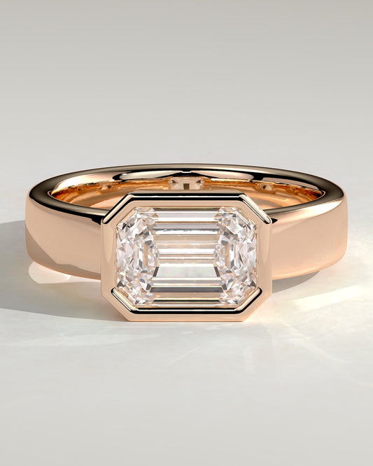 Adrian - Statement Emerald East West Bezel Solitaire with Flat Cigar Band Engagement Ring - Rose Gold - rose gold - Lara Jewels