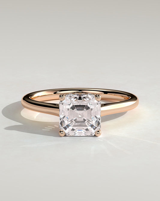 Nia - Asscher Claw Solitaire with Hidden Halo and Cathedral High Setting Engagement Ring - Rose Gold