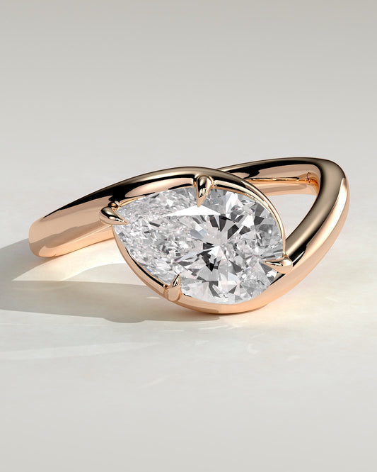 Jackie - Pear East West Claw Solitaire with Bypass Band  Engagement Ring - Rose Gold