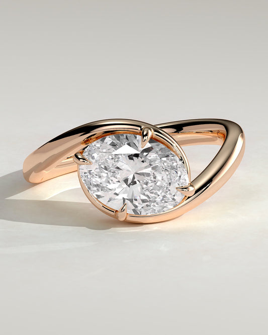 Casey - Oval East West Claw Solitaire with Bypass Band  Engagement Ring - Rose Gold