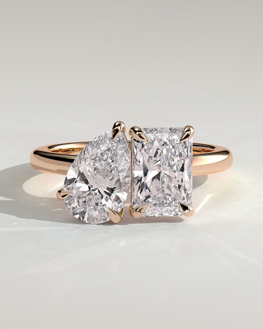 Morgan - Pear and Radiant Claw Toi et Moi Engagement Ring - Rose Gold