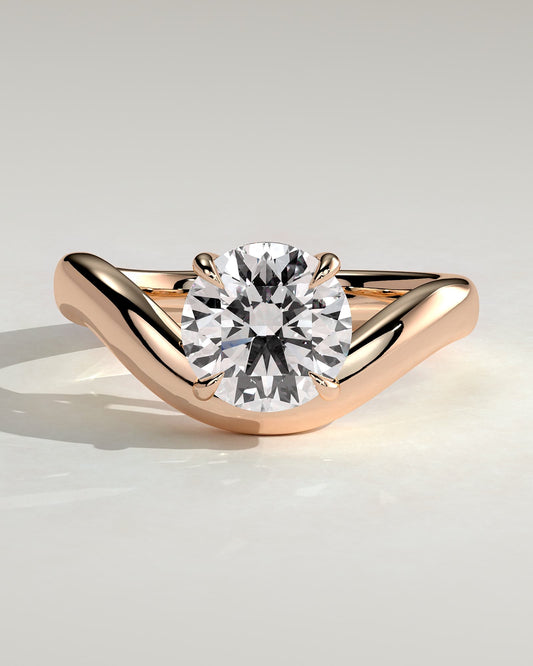 Charlotte - Round East West Claw Solitaire with Wave Band Engagement Ring - Rose Gold