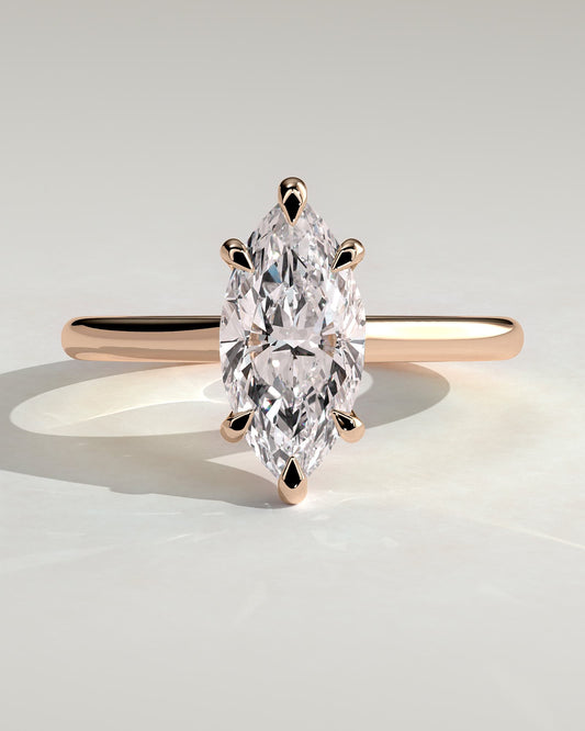 Leila - Marquise Claw Solitaire with Cathedral High Setting Engagement Ring - Rose Gold