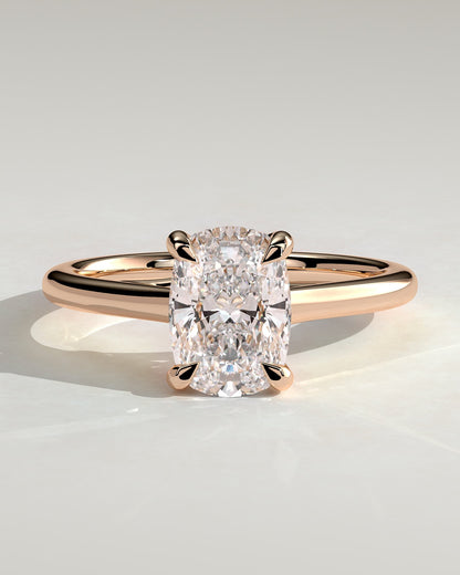 Kelsey - Elongated Cushion Claw Solitaire with Cathedral Low Setting and Open Trellis Gallery Engagement Ring - Rose Gold