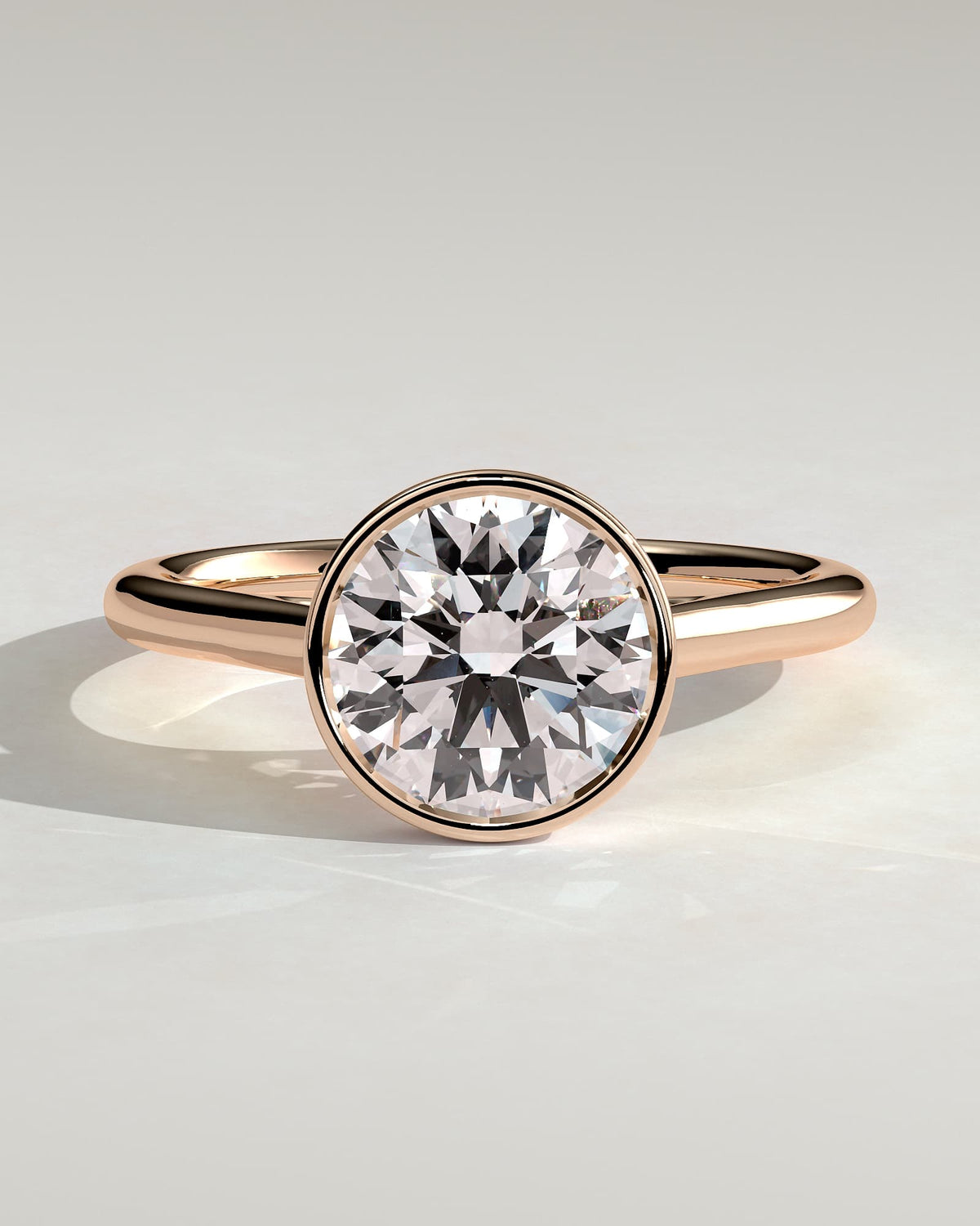 Kaylah - Statement Round Bezel Solitaire with Open Cathedral High Setting Engagement Ring - Rose Gold