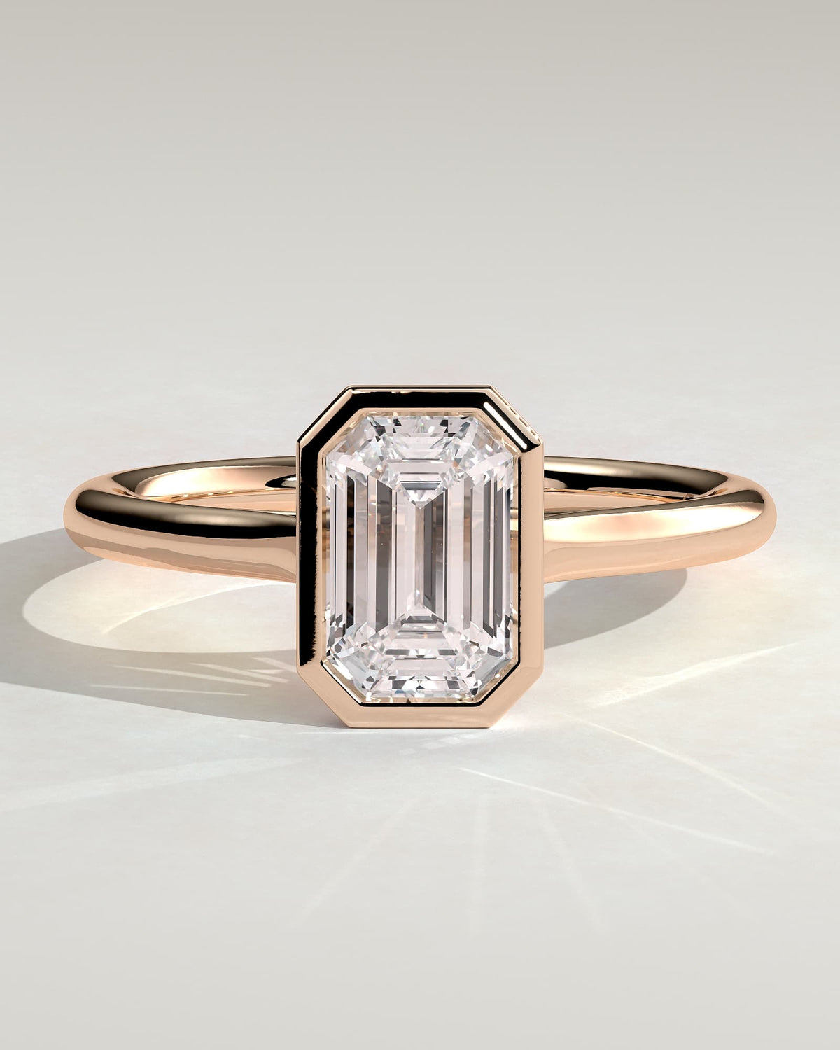 Journee - Statement Emerald Bezel Solitaire with Open Cathedral High Setting Engagement Ring - Rose Gold