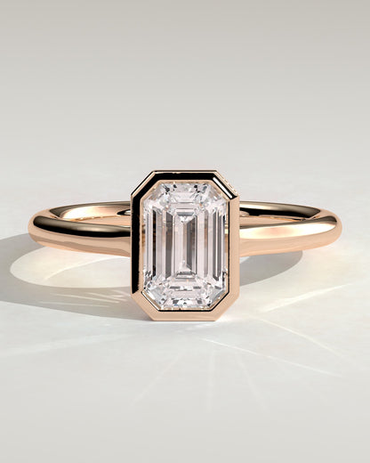 Journee - Statement Emerald Bezel Solitaire with Open Cathedral High Setting Engagement Ring - Rose Gold