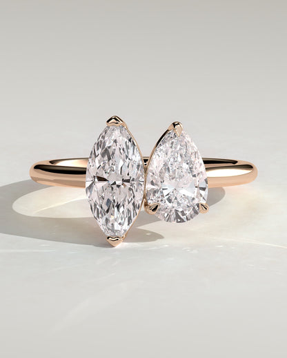 Jana - Pear and Marquise Claw Toi et Moi with Cathedral High Setting Engagement Ring - Rose Gold