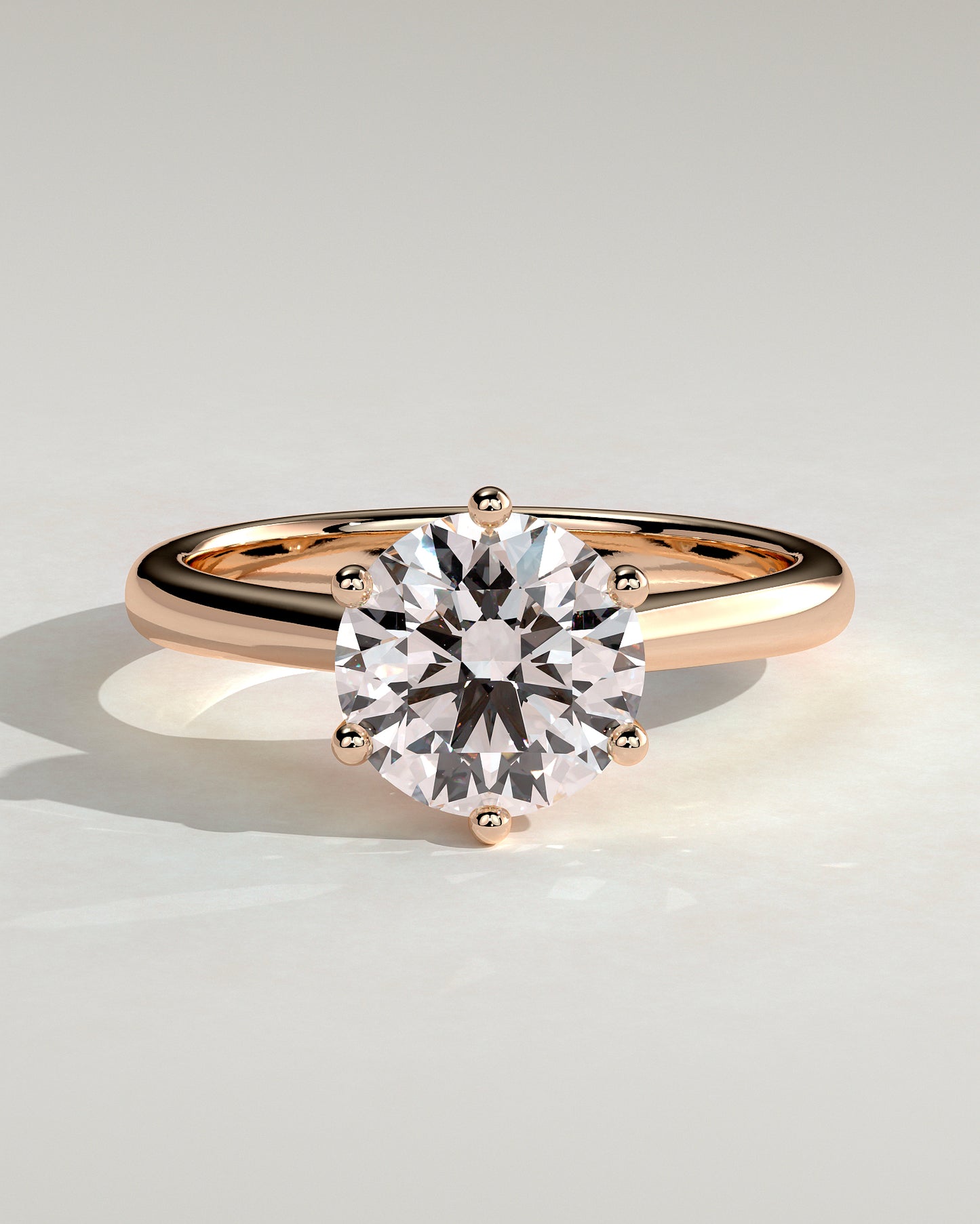 Jacqueline - Round Claw Solitaire with Solid Cathedral Low Setting Engagement Ring - Rose Gold - Rose Gold 2ct