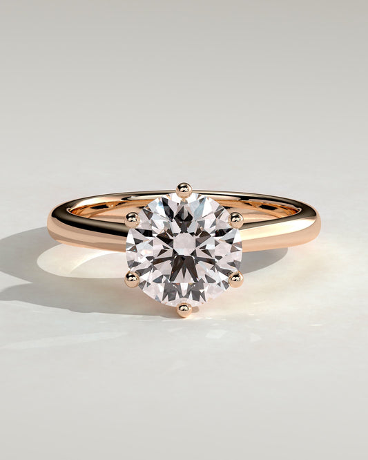 Jacqueline - Round Claw Solitaire with Solid Cathedral Low Setting Engagement Ring - Rose Gold