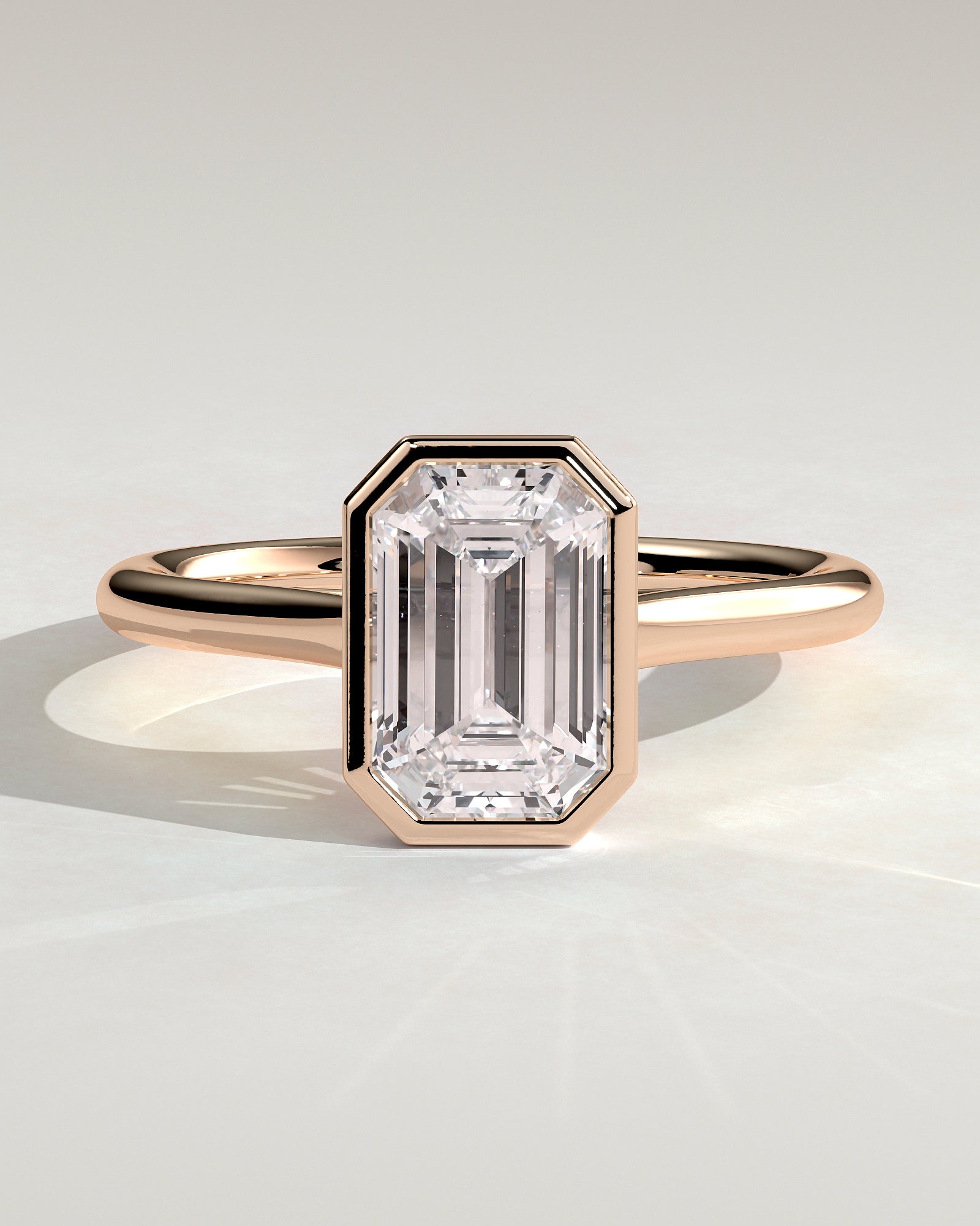 Imani - Emerald Bezel Solitaire with Cathedral High Setting Engagement Ring - Rose Gold - Rose Gold 2ct