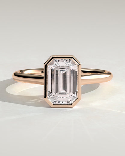 Imani - Emerald Bezel Solitaire with Cathedral High Setting Engagement Ring - Rose Gold