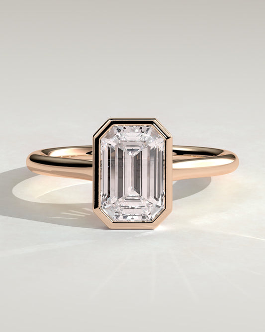 Imani - Emerald Bezel Solitaire with Cathedral High Setting Engagement Ring - Rose Gold