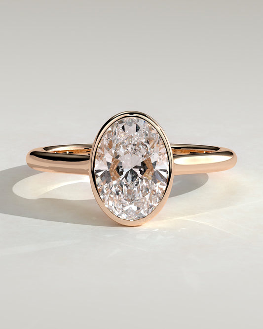 Gemma - Oval Bezel Solitaire with Twisted Gallery Engagement Ring - Rose Gold