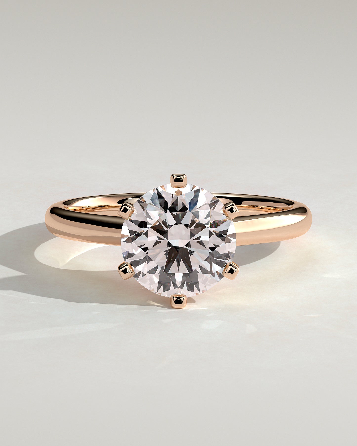 Gabrielle - Round Claw Solitaire with Square Tips and Solid Cathedral High Setting Engagement Ring - Rose Gold - Rose Gold 2ct
