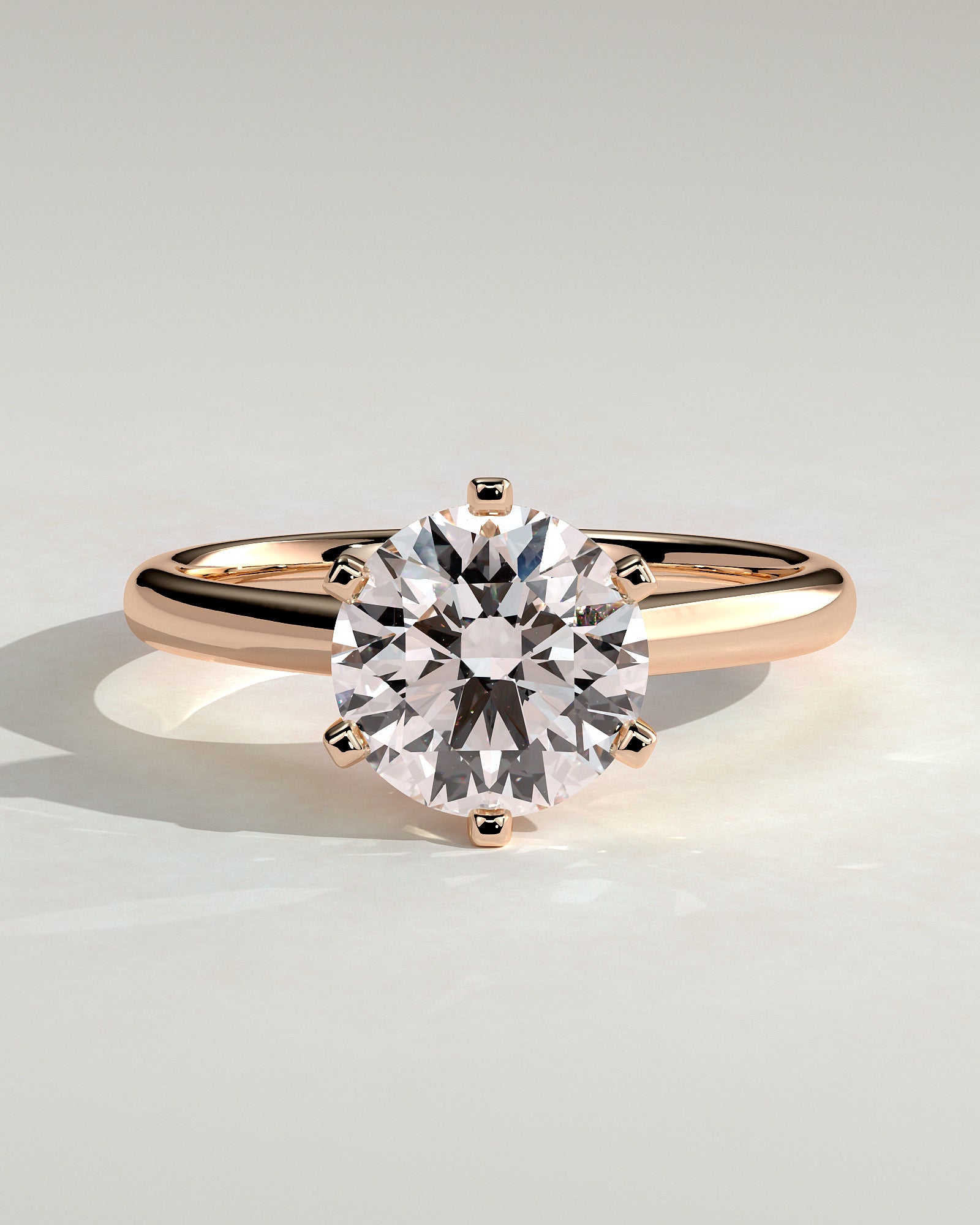 Gabrielle - Round Claw Solitaire with Square Tips and Solid Cathedral High Setting Engagement Ring - Rose Gold - Rose Gold 2ct