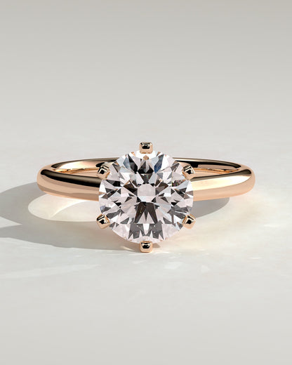 Gabrielle - Round Claw Solitaire with Square Tips and Solid Cathedral High Setting Engagement Ring - Rose Gold