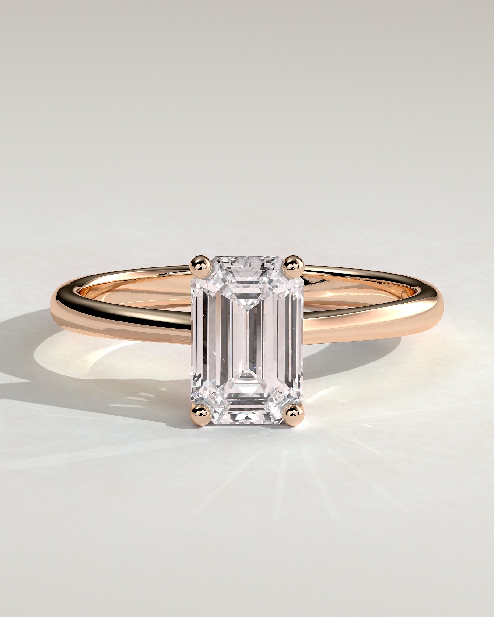 Freya - Emerald Claw Solitaire with Tapered Band and Cathedral Low Setting Engagement Ring - Rose Gold - Rose Gold 2ct